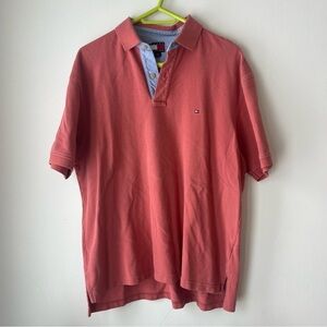 Tommy Hilfiger Salmon Pink Red Polo Shirt Men’s L Y2K Preppy Classic 100% Cotton